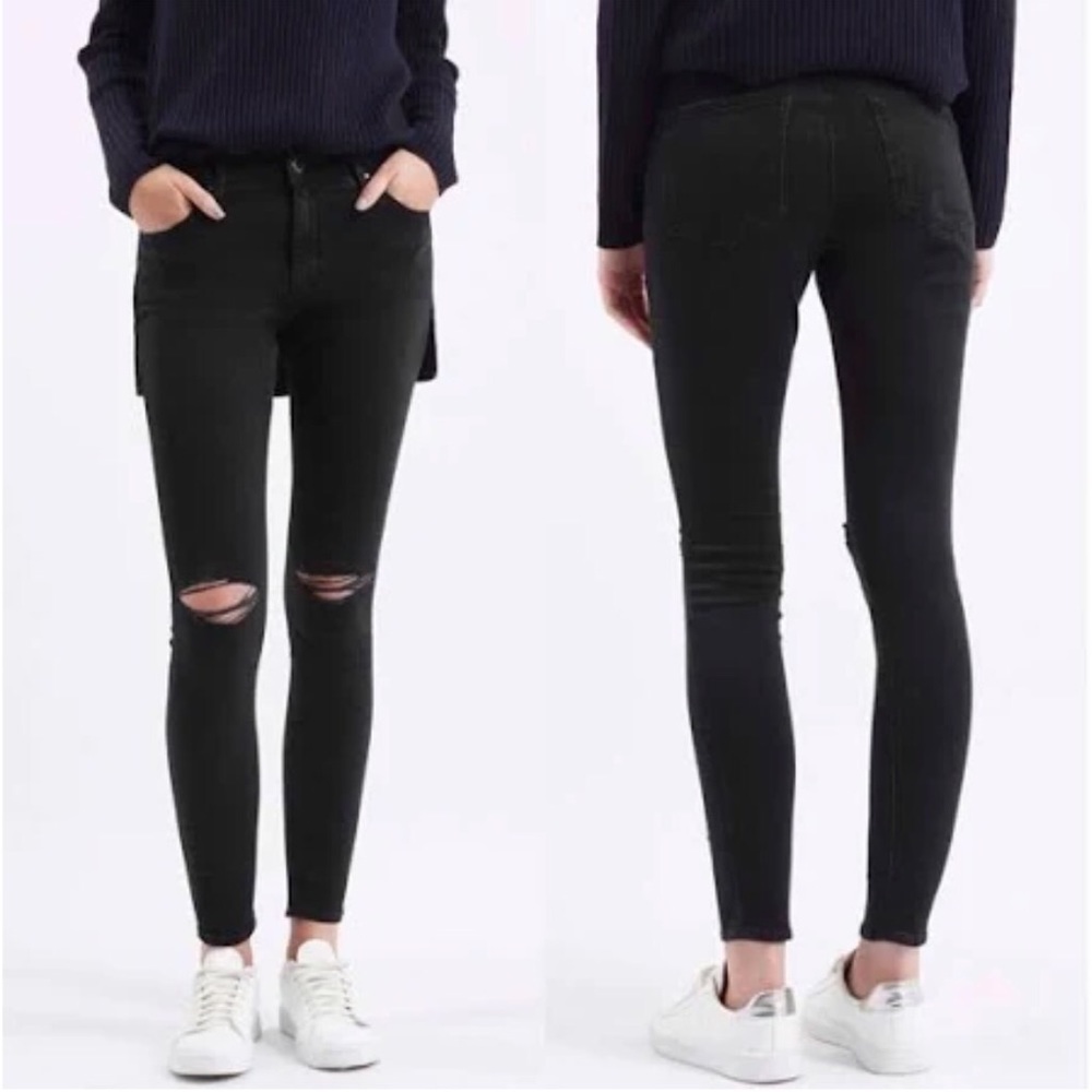 Topshop Moro Black Distressed Skinny Jeans
